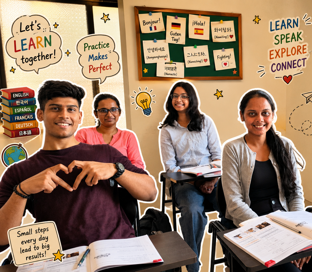 Languages Cube students learning with an instructor in a classroom